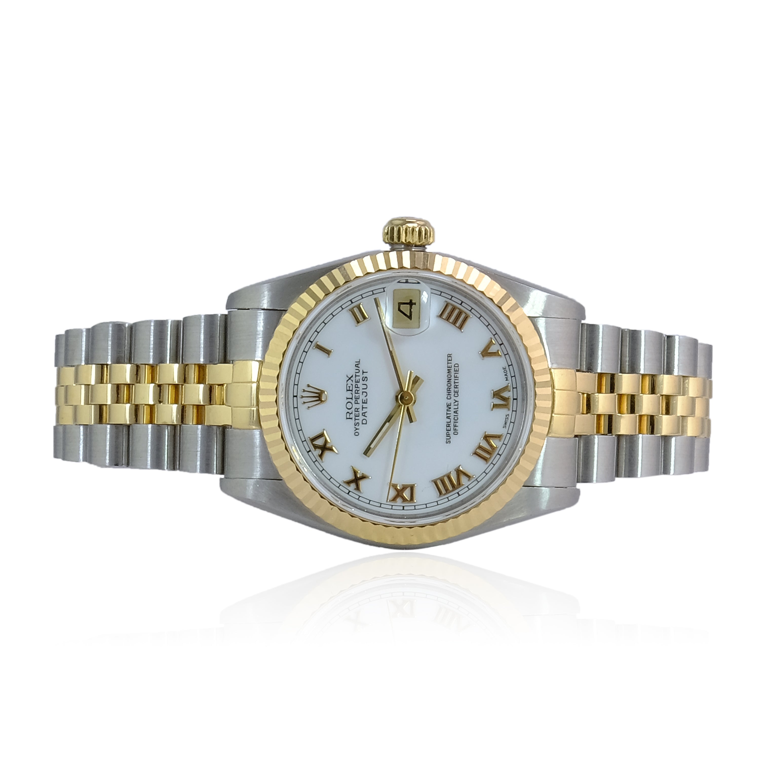 Rolex Datejust White Roman Dial Jubilee 68273 - luxuriantconcierge