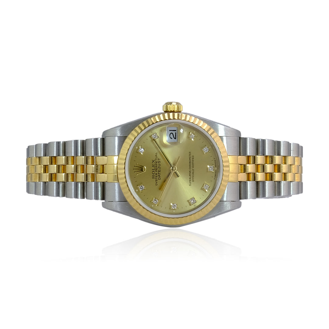 Rolex Datejust Champagne Diamond Dial Jubilee 68273 - luxuriantconcierge