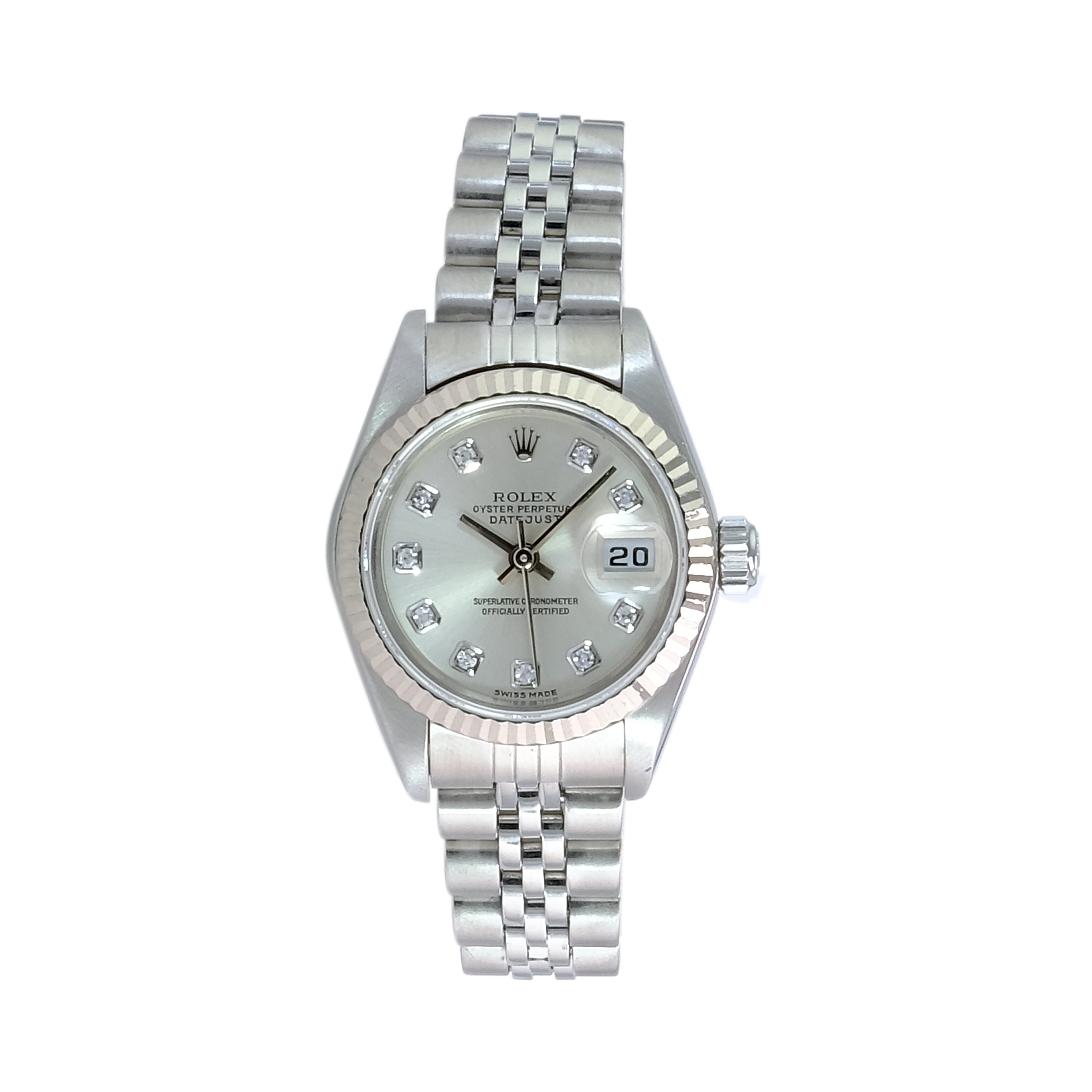 Rolex Datejust Silver Diamond Dial Jubilee 69174 - luxuriantconcierge