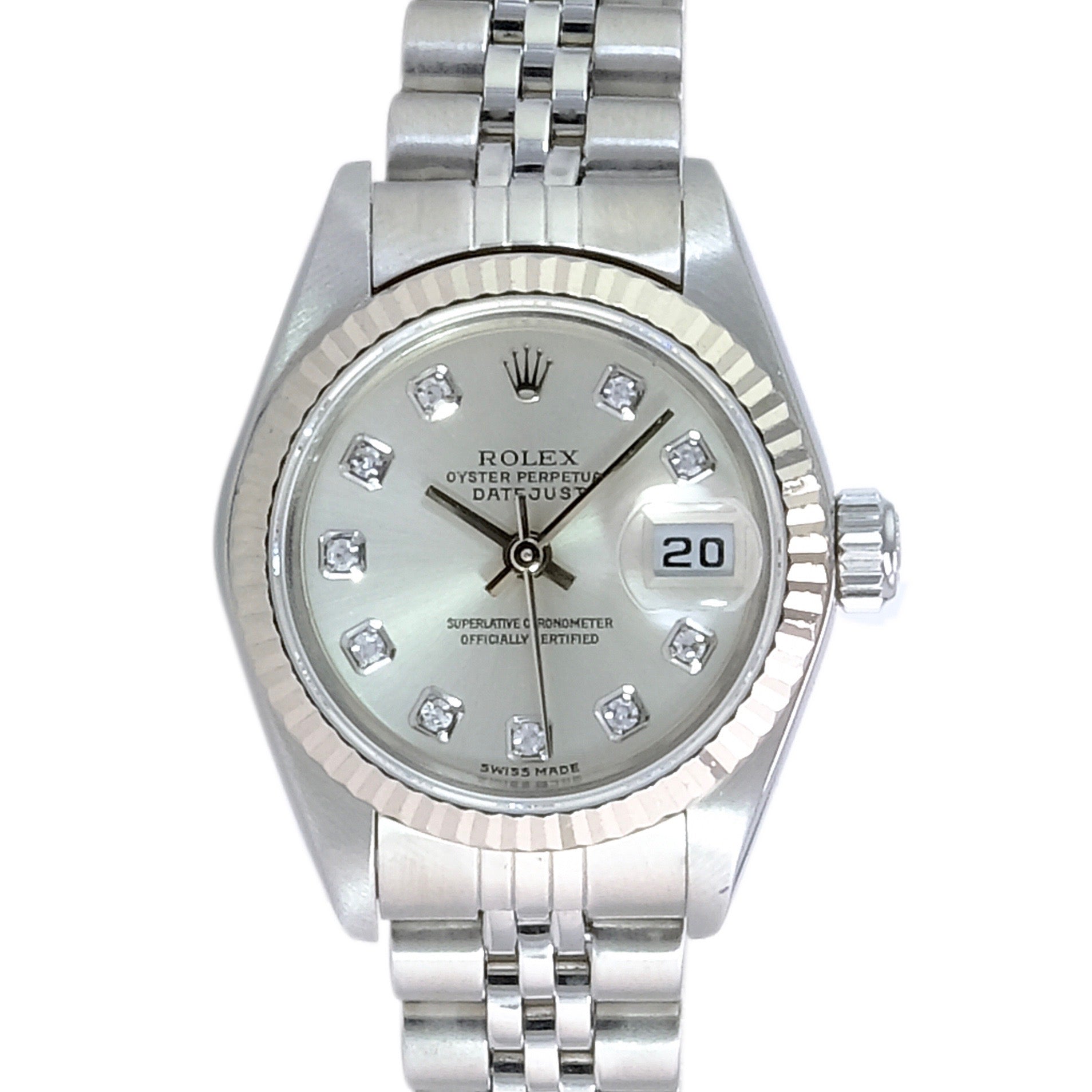 Rolex Datejust Silver Diamond Dial Jubilee 69174 - luxuriantconcierge