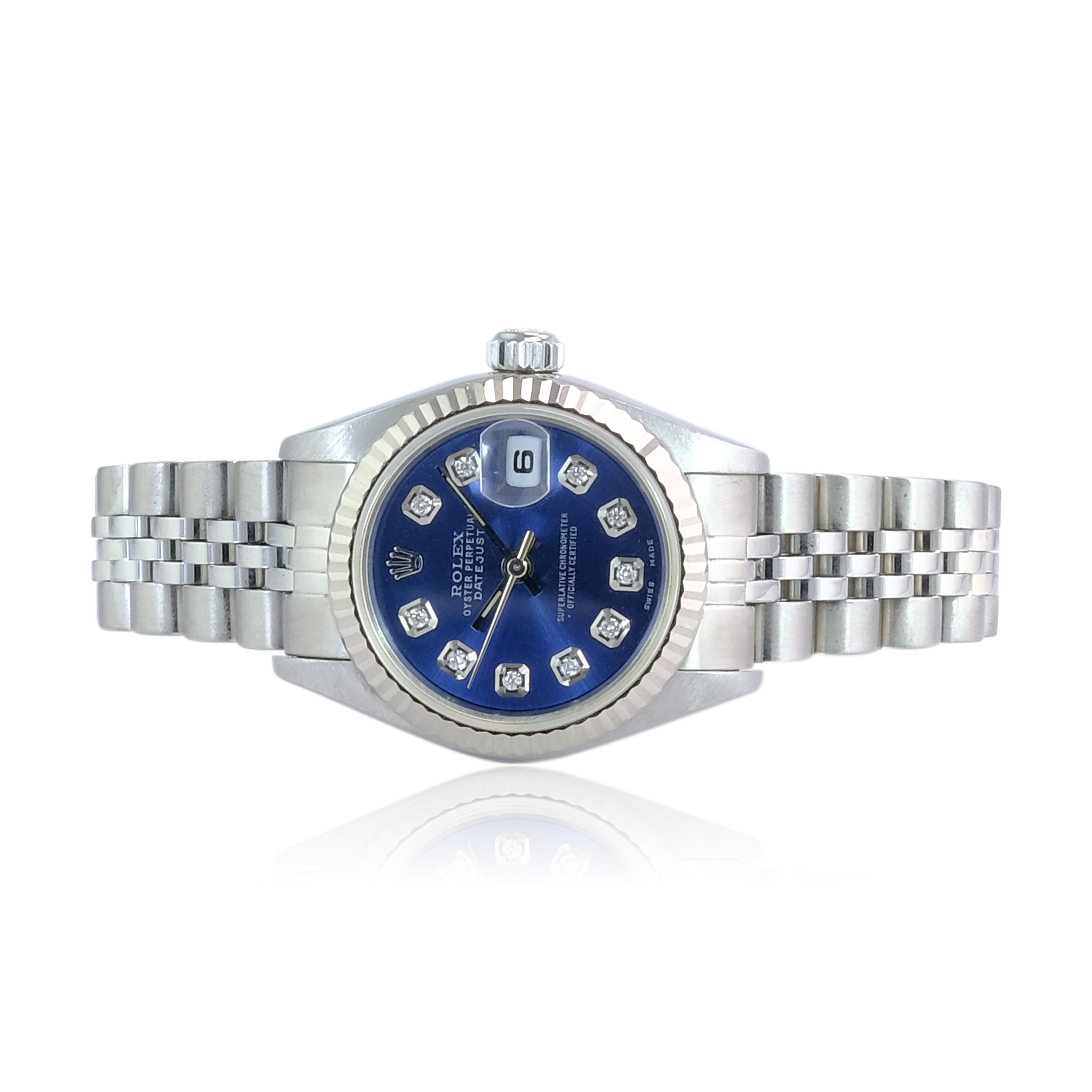 Rolex Datejust Blue Diamond Dial Jubilee Band 69174 - luxuriantconcierge