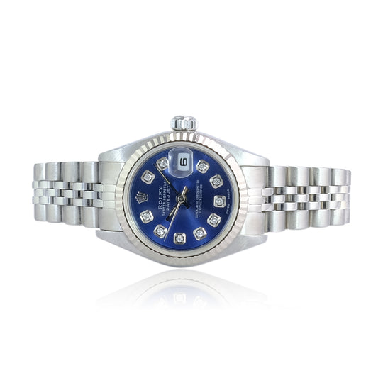 Rolex Datejust Blue Diamond Dial Jubilee Band 69174 - luxuriantconcierge