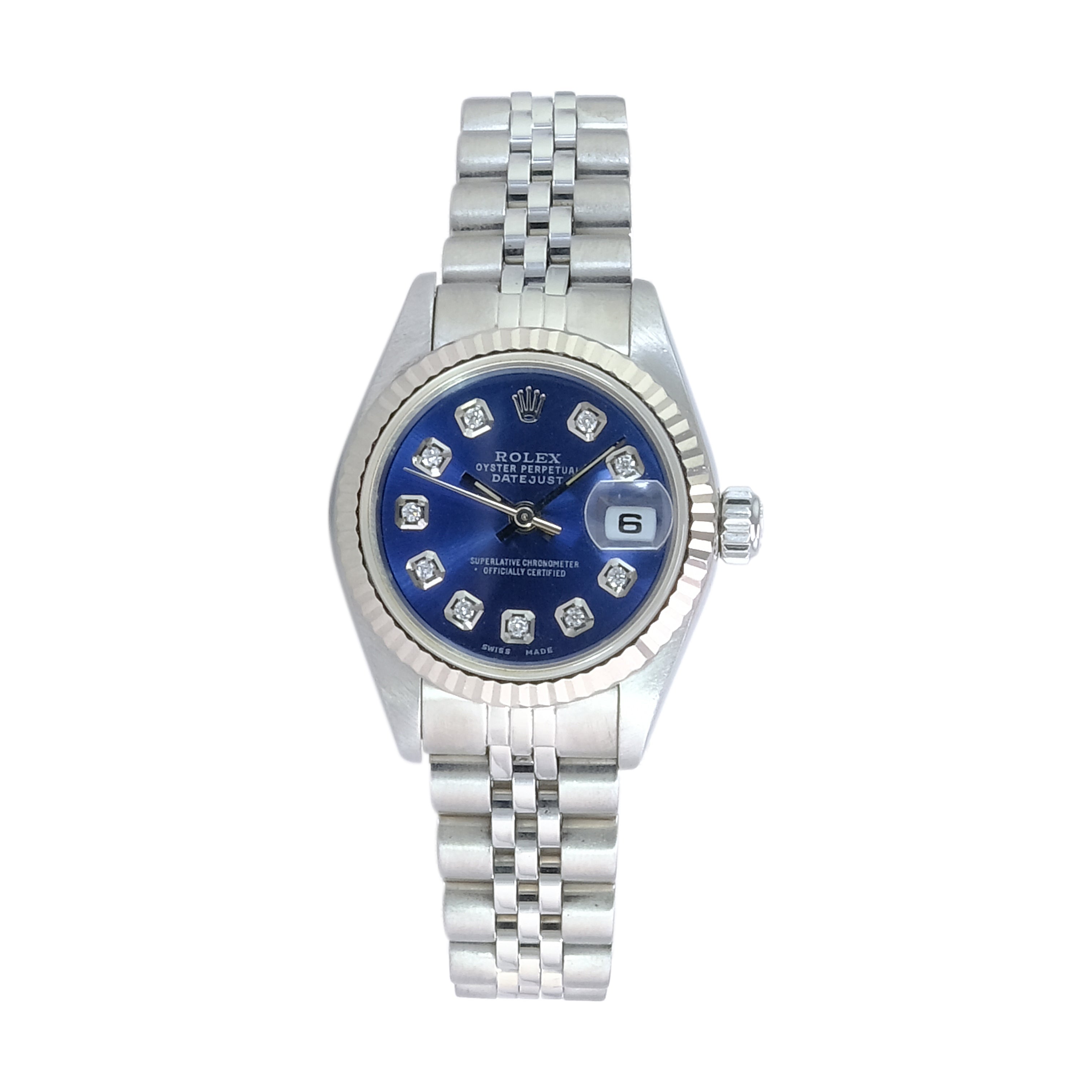 Rolex Datejust Blue Diamond Dial Jubilee Band 69174 - luxuriantconcierge