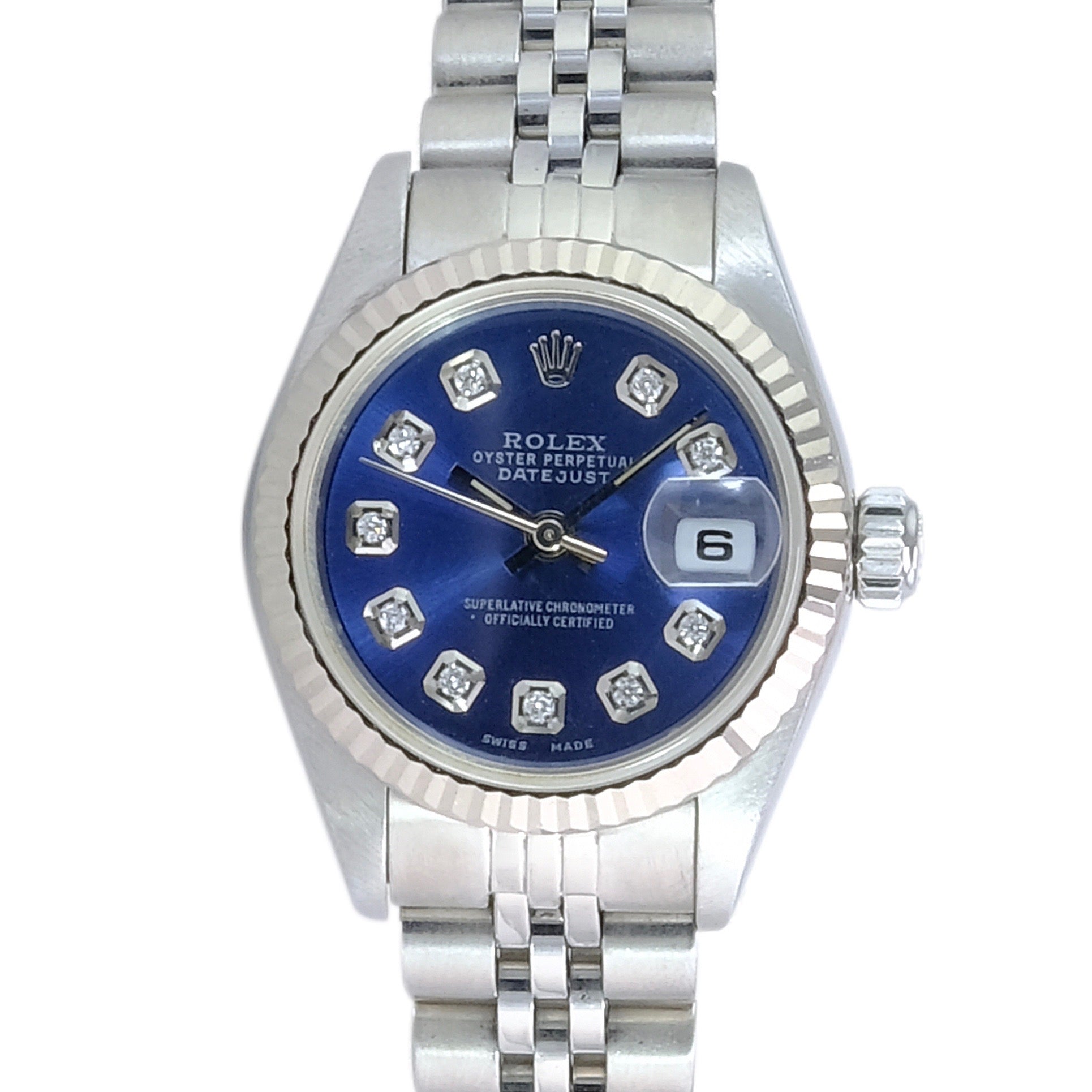 Rolex Datejust Blue Diamond Dial Jubilee Band 69174 - luxuriantconcierge