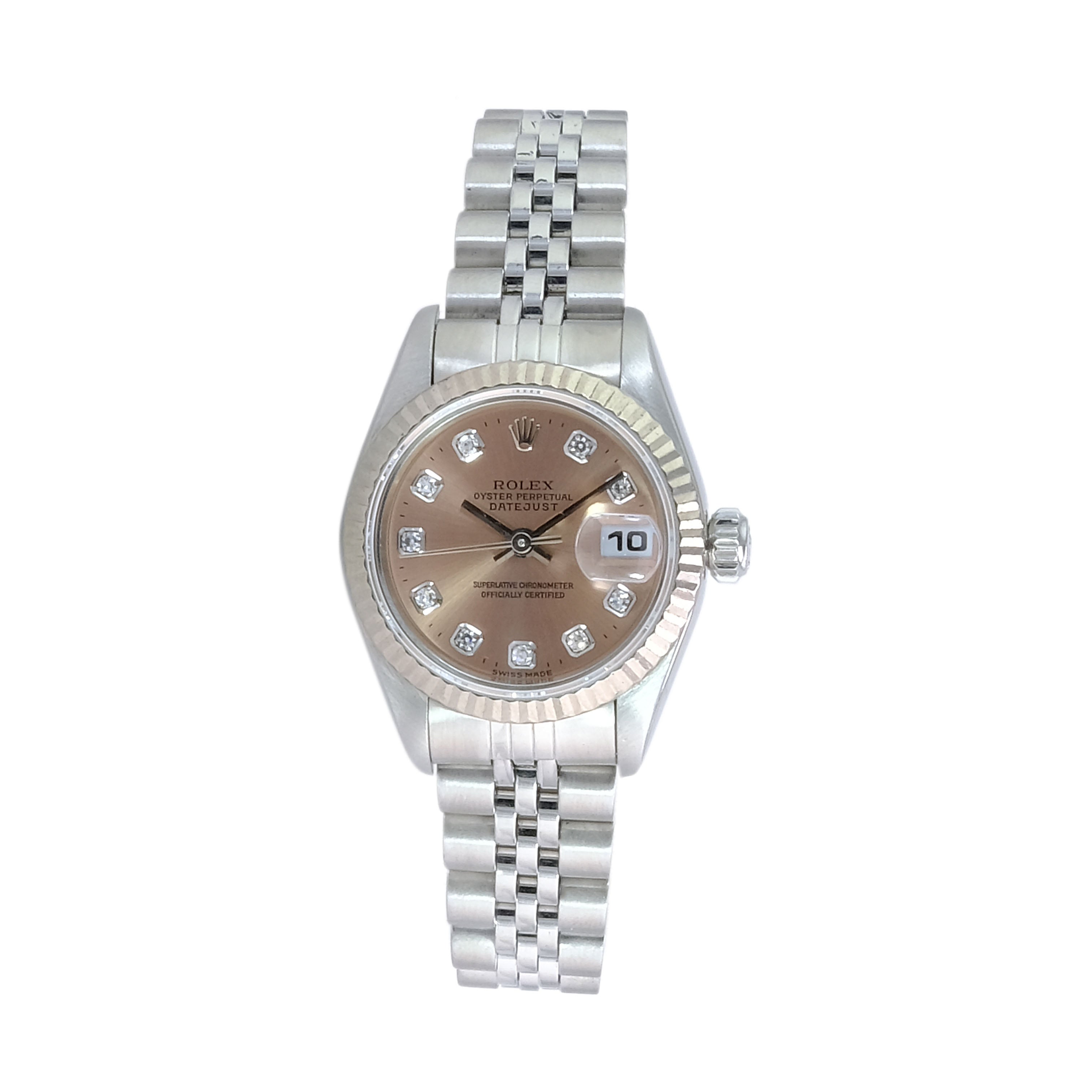 Rolex Datejust Salmon Diamond Dial Jubilee 69174 - luxuriantconcierge