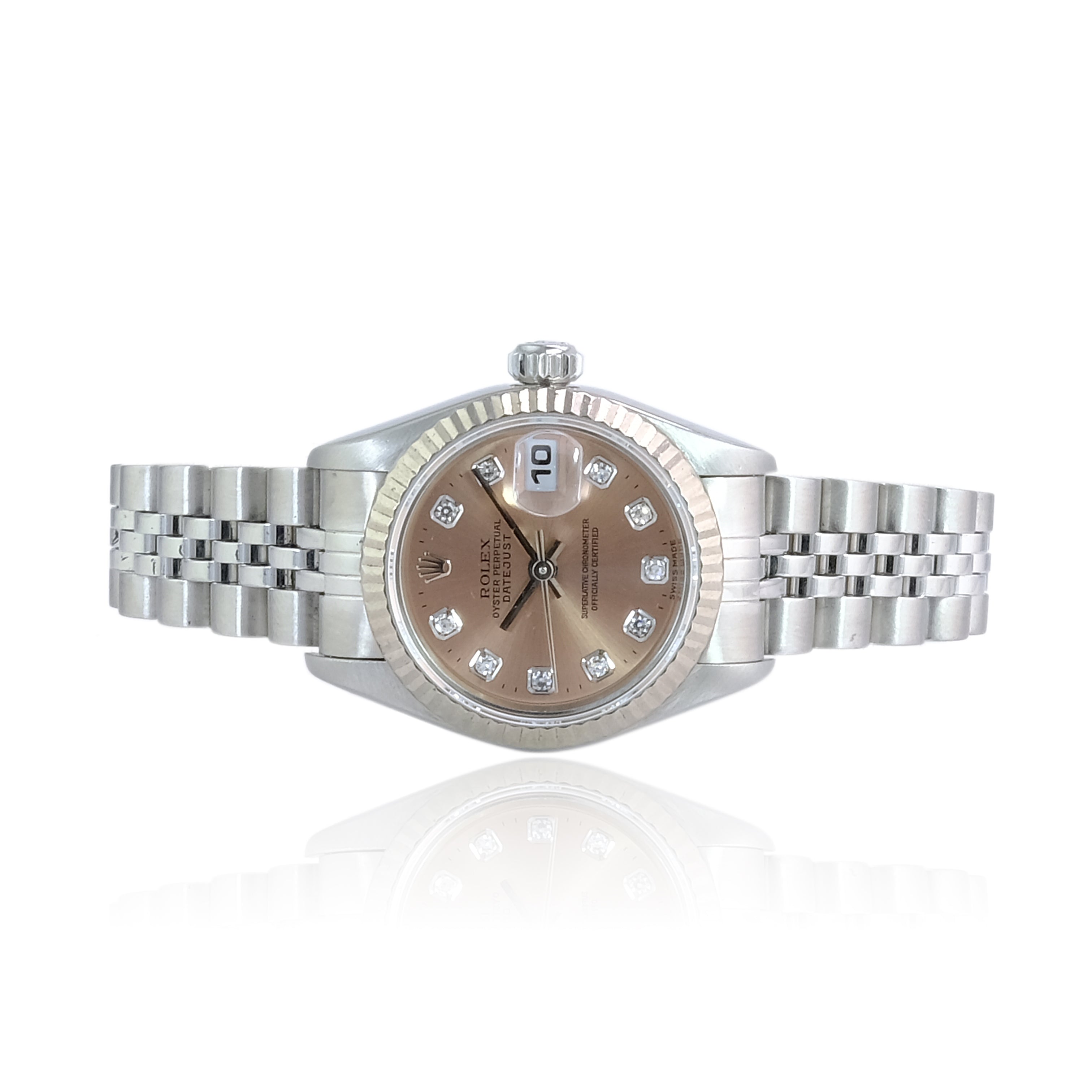 Rolex Datejust Salmon Diamond Dial Jubilee 69174 - luxuriantconcierge