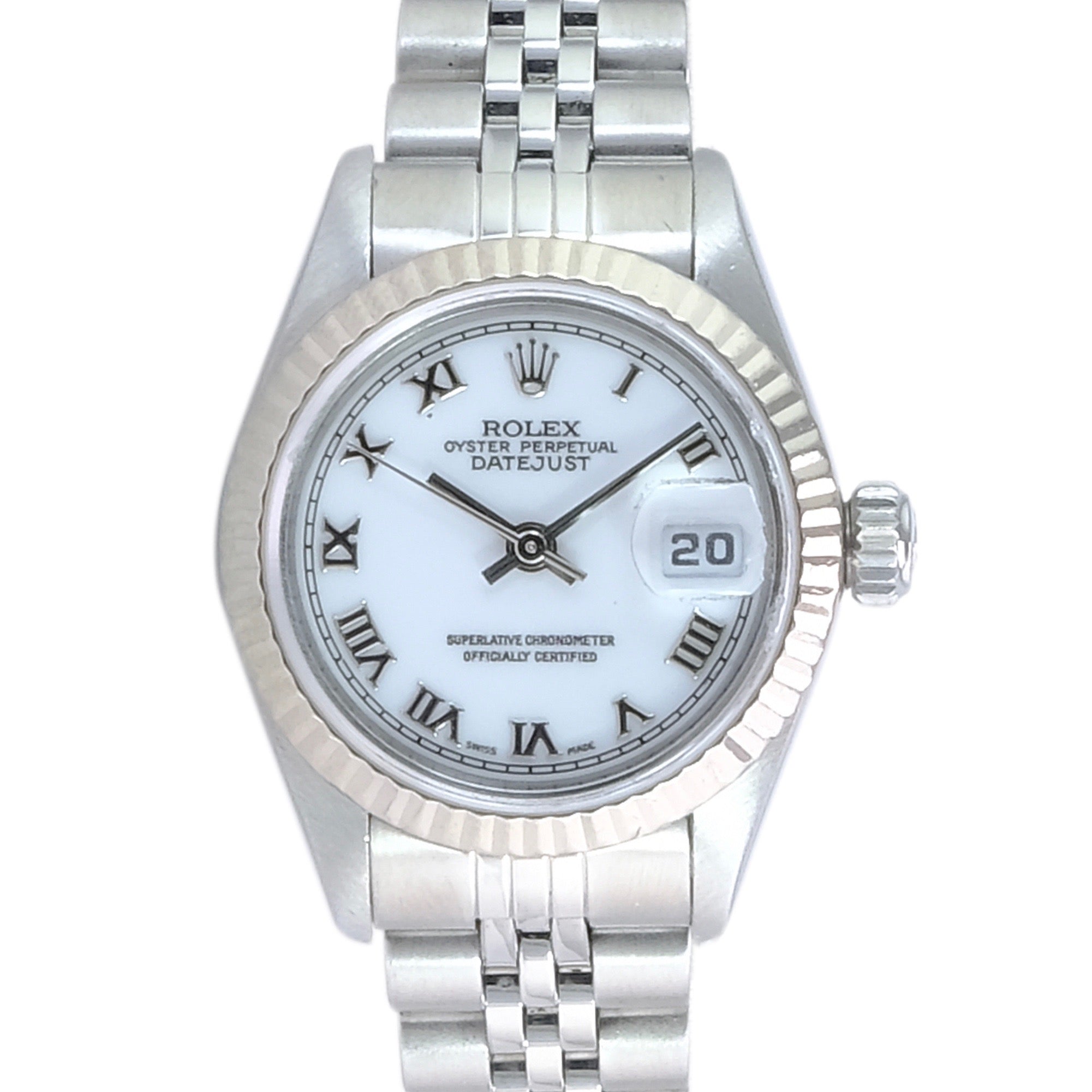 Rolex Datejust White Roman Numeral Jubilee 69174 - luxuriantconcierge