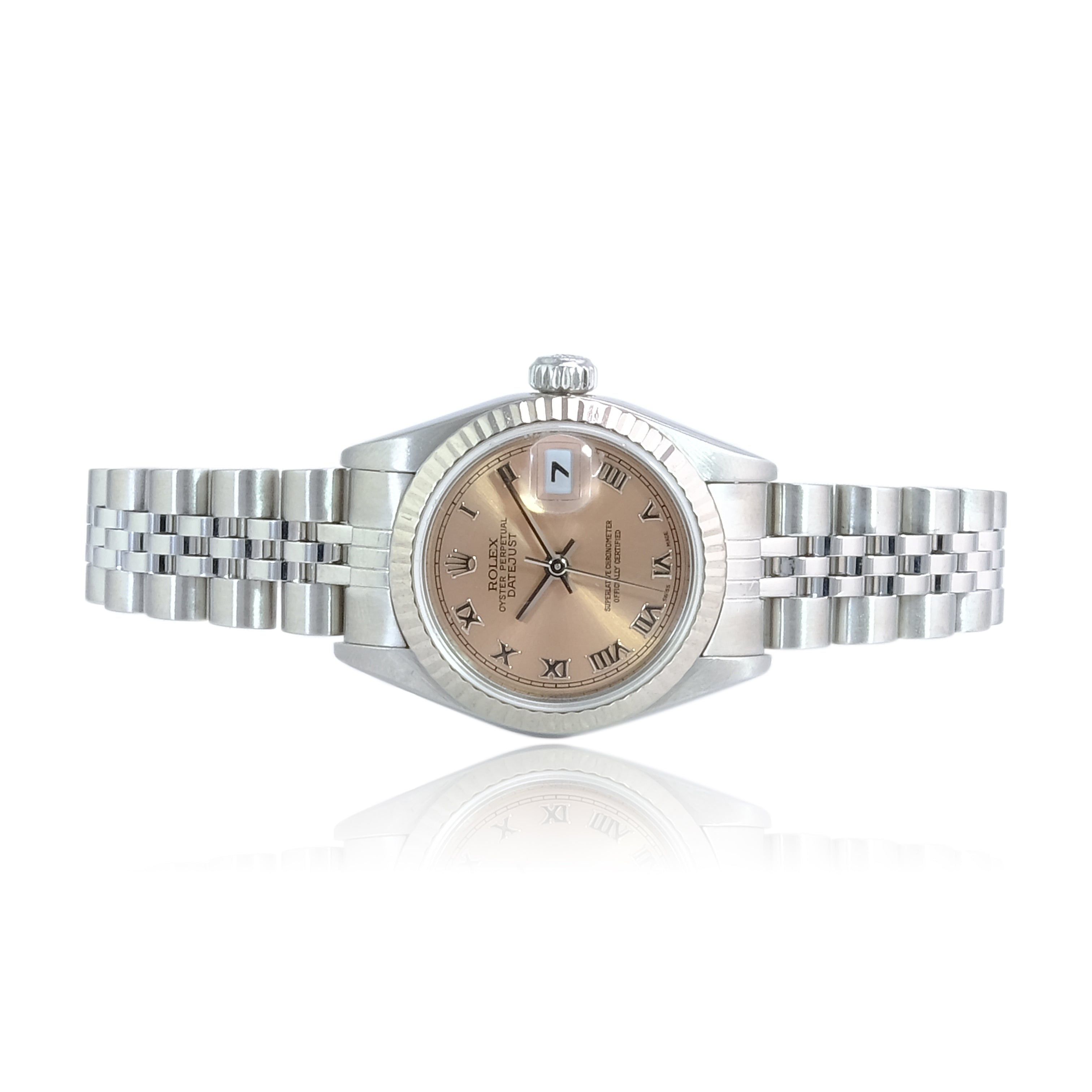 Rolex Datejust Salmon Roman Numeral Jubilee 69174 - luxuriantconcierge