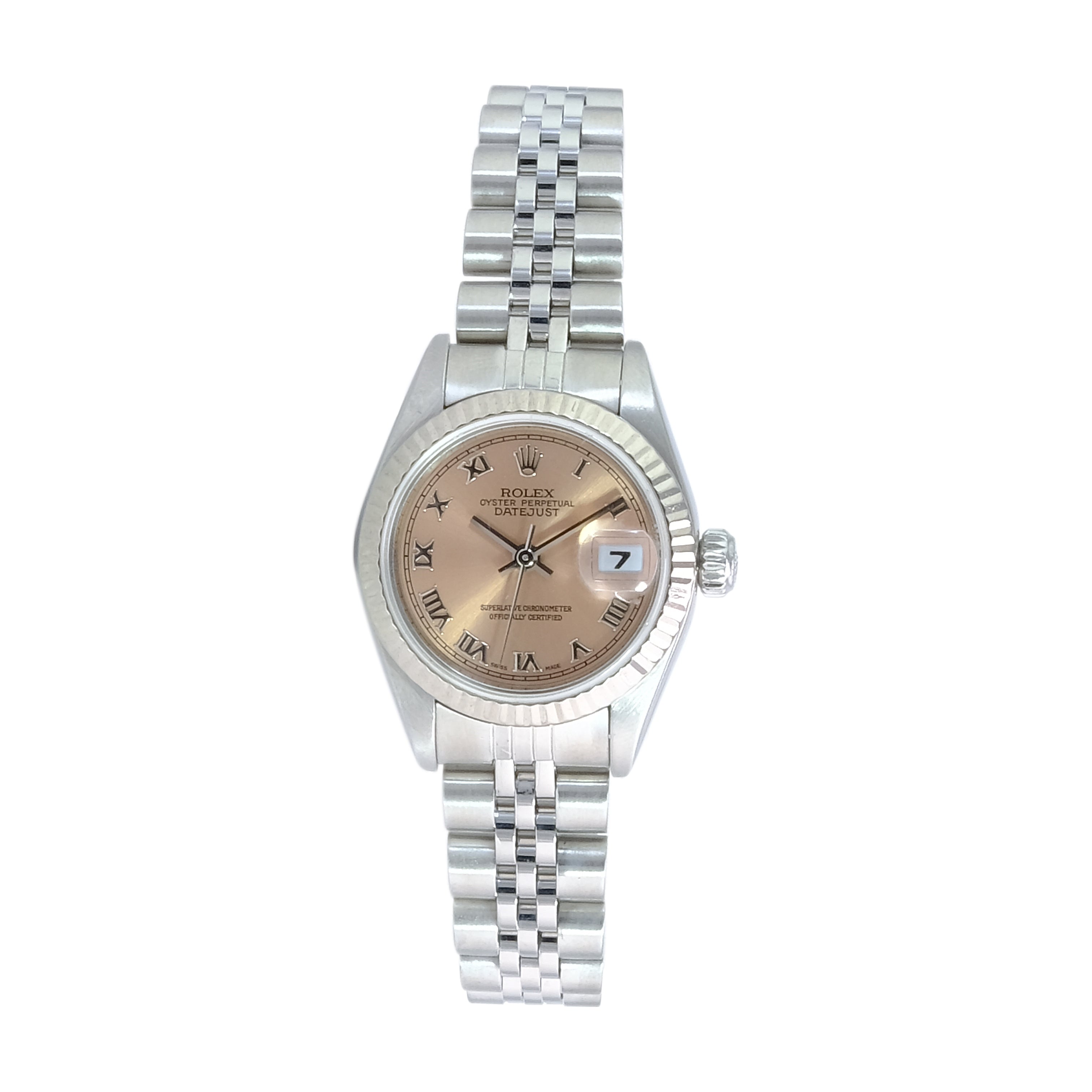 Rolex Datejust Salmon Roman Numeral Jubilee 69174 - luxuriantconcierge