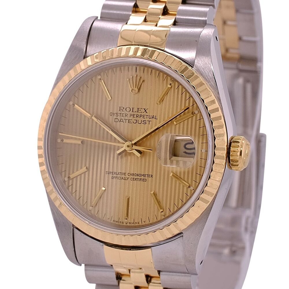 Rolex Datejust Champagne Index Tapestry Jubilee Band 16233 - luxuriantconcierge