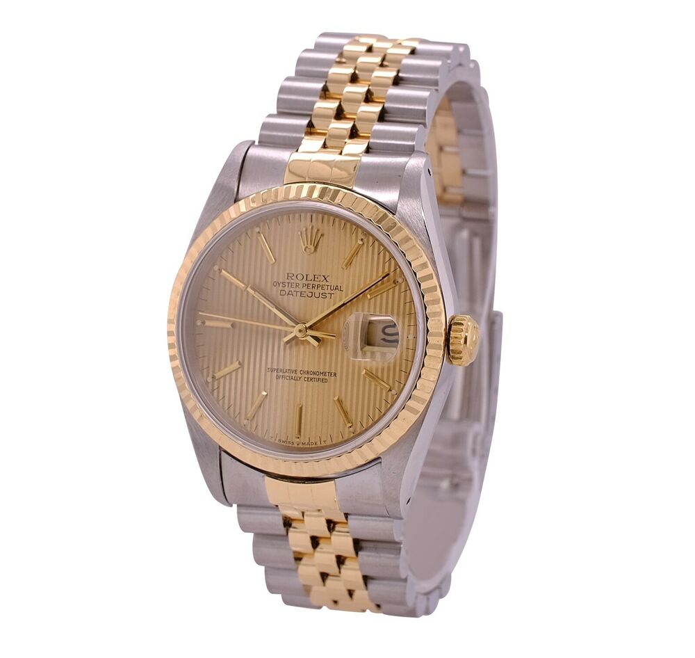 Rolex Datejust Champagne Index Tapestry Jubilee Band 16233 - luxuriantconcierge