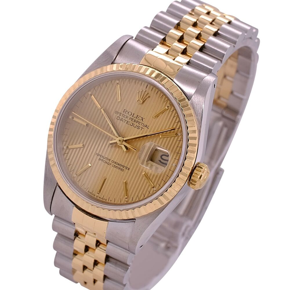 Rolex Datejust Champagne Index Tapestry Jubilee Band 16233 - luxuriantconcierge