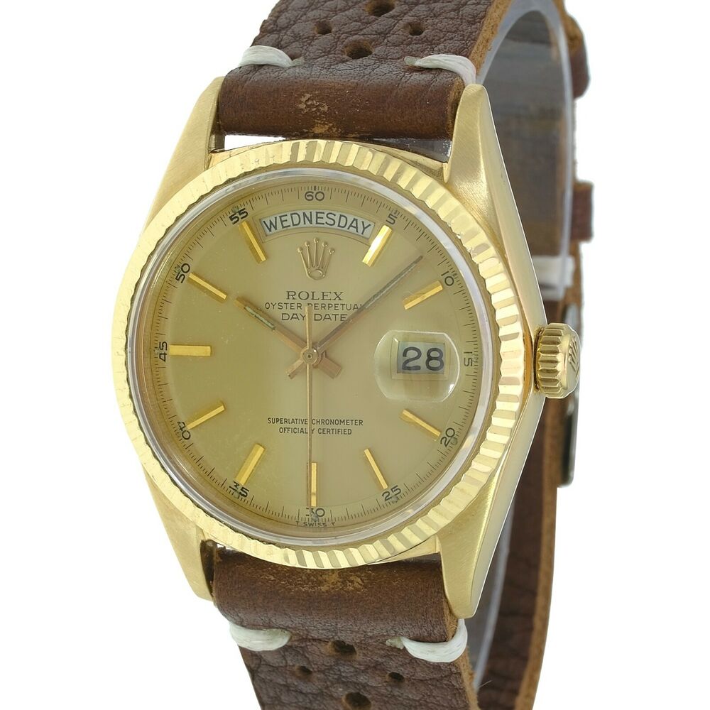 Rolex Day-Date Champagne Index Brown Leather Band 1803 - luxuriantconcierge