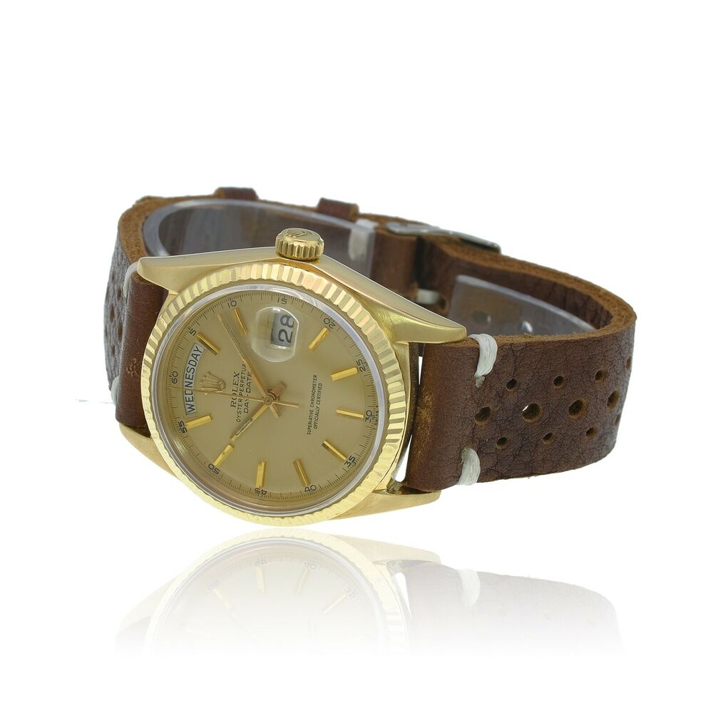 Rolex Day-Date Champagne Index Brown Leather Band 1803 - luxuriantconcierge