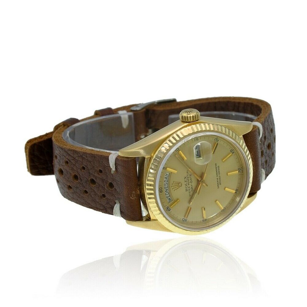 Rolex Day-Date Champagne Index Brown Leather Band 1803 - luxuriantconcierge