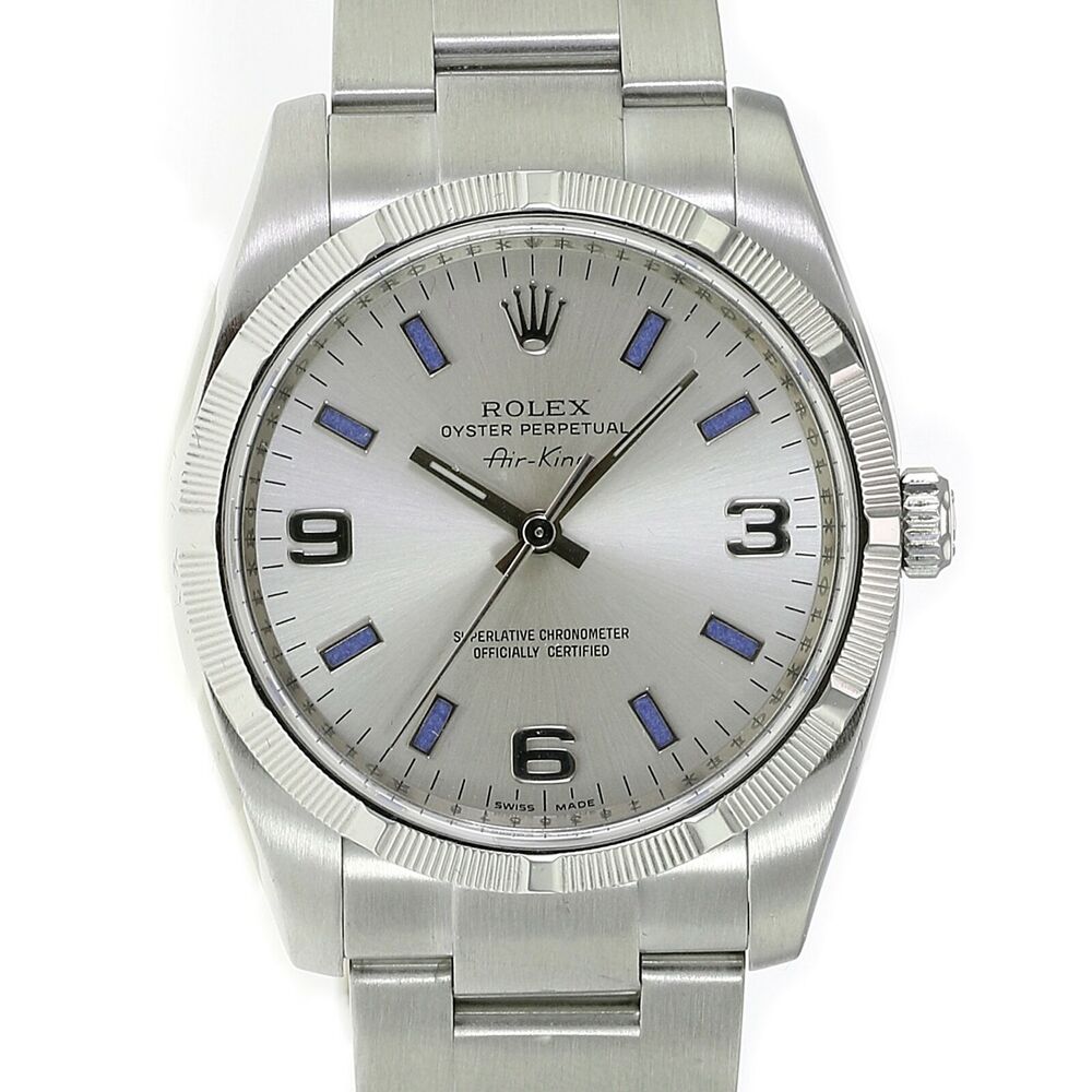 Rolex Air-King Silver Arabic-Blue Index Oyster Band 114210 - luxuriantconcierge