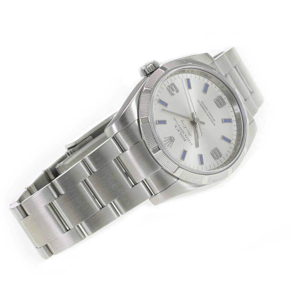 Rolex Air-King Silver Arabic-Blue Index Oyster Band 114210 - luxuriantconcierge