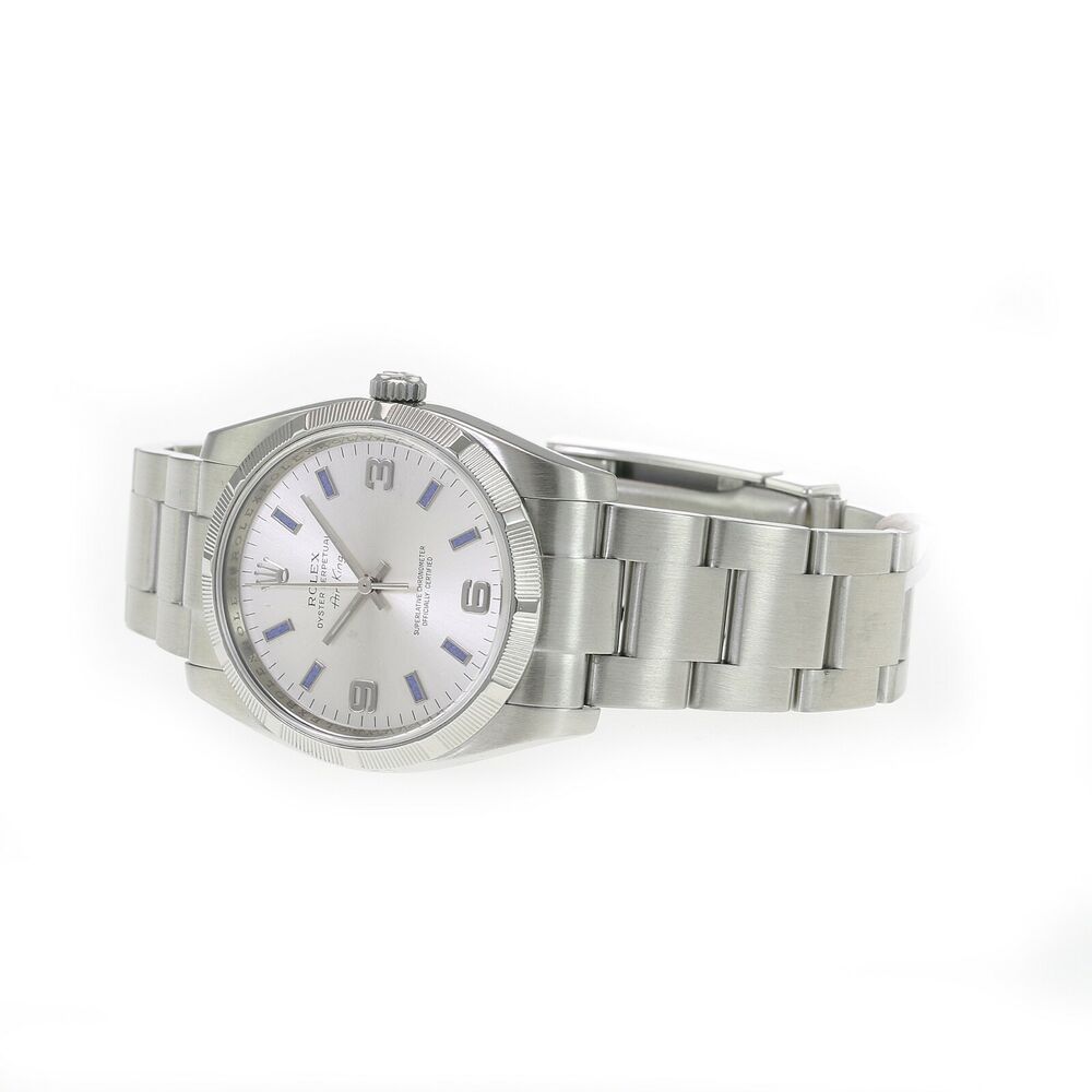 Rolex Air-King Silver Arabic-Blue Index Oyster Band 114210 - luxuriantconcierge