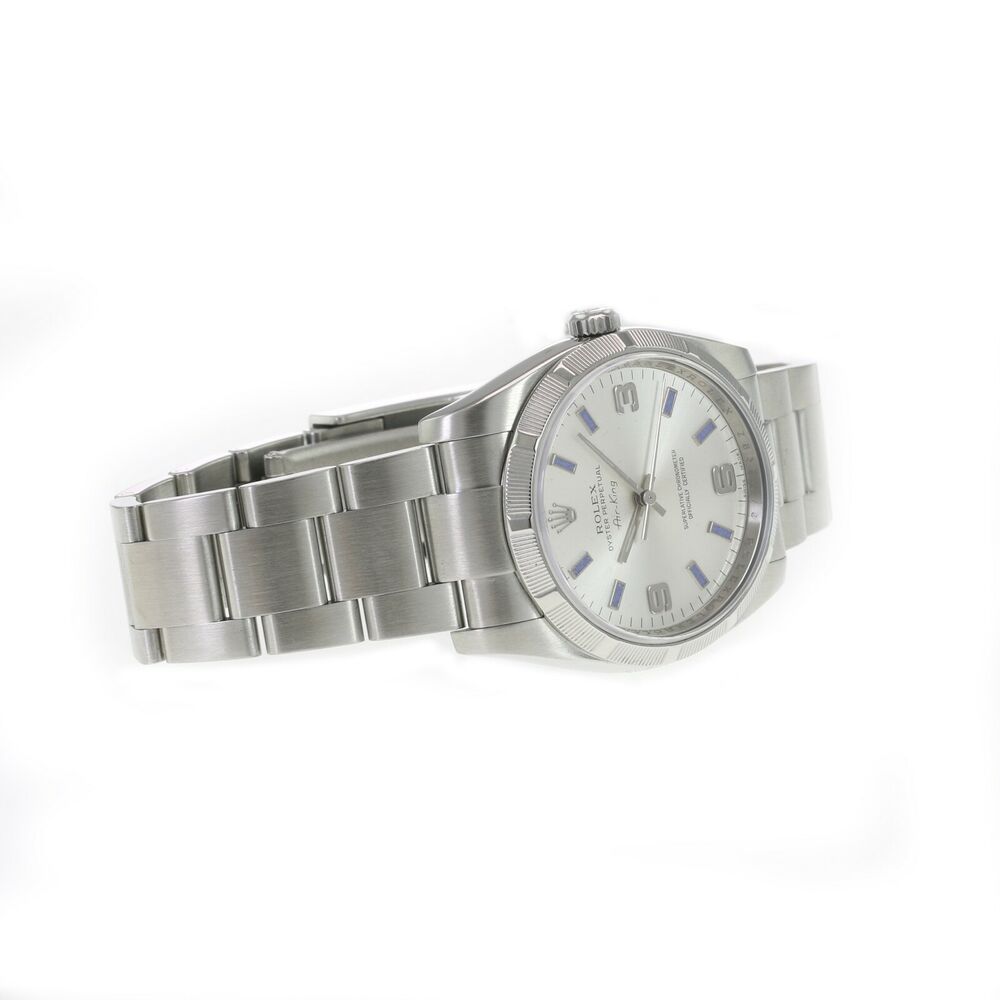 Rolex Air-King Silver Arabic-Blue Index Oyster Band 114210 - luxuriantconcierge