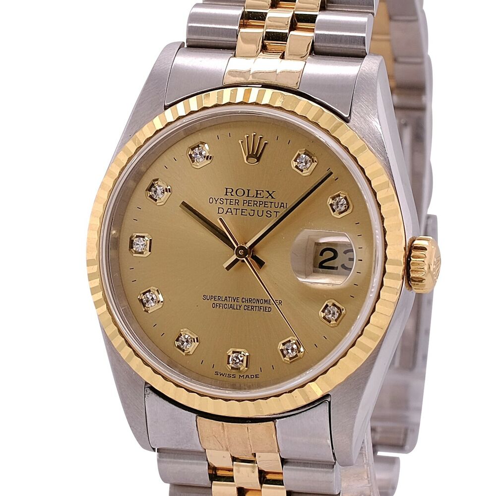 Rolex Datejust Champagne Diamond Dial Jubilee Band 16233 - luxuriantconcierge