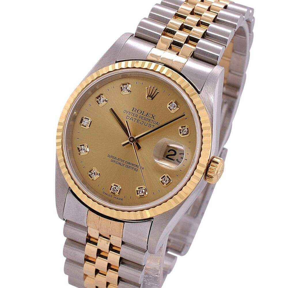 Rolex Datejust Champagne Diamond Dial Jubilee Band 16233 - luxuriantconcierge