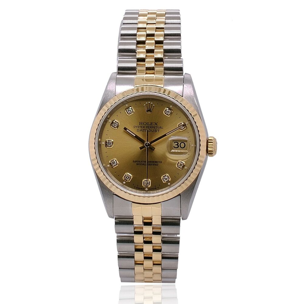 Rolex Datejust Champagne Diamond Dial Jubilee 68273 - luxuriantconcierge