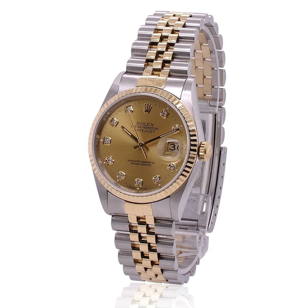 Rolex Datejust Champagne Diamond Dial Jubilee 68273 - luxuriantconcierge