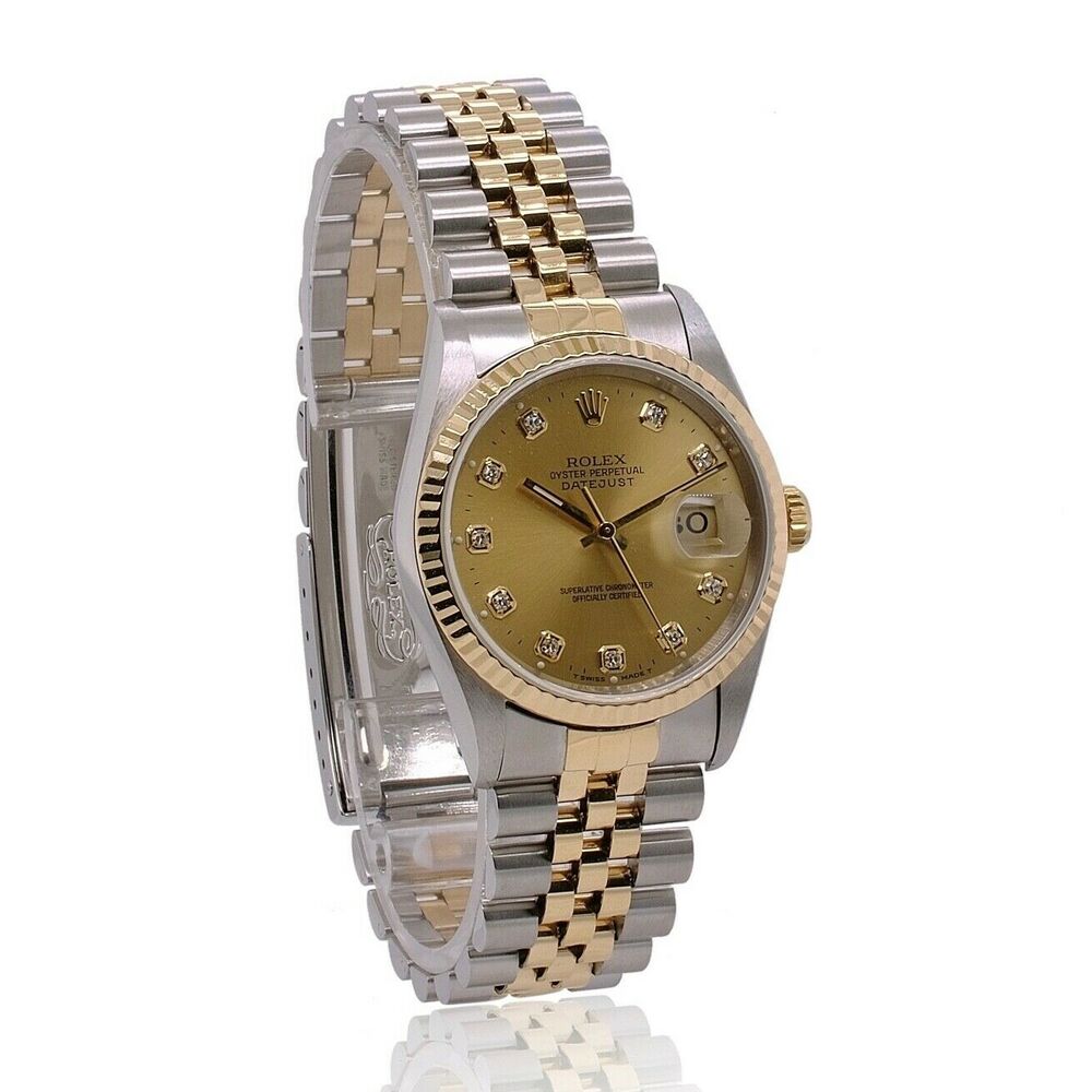 Rolex Datejust Champagne Diamond Dial Jubilee 68273 - luxuriantconcierge