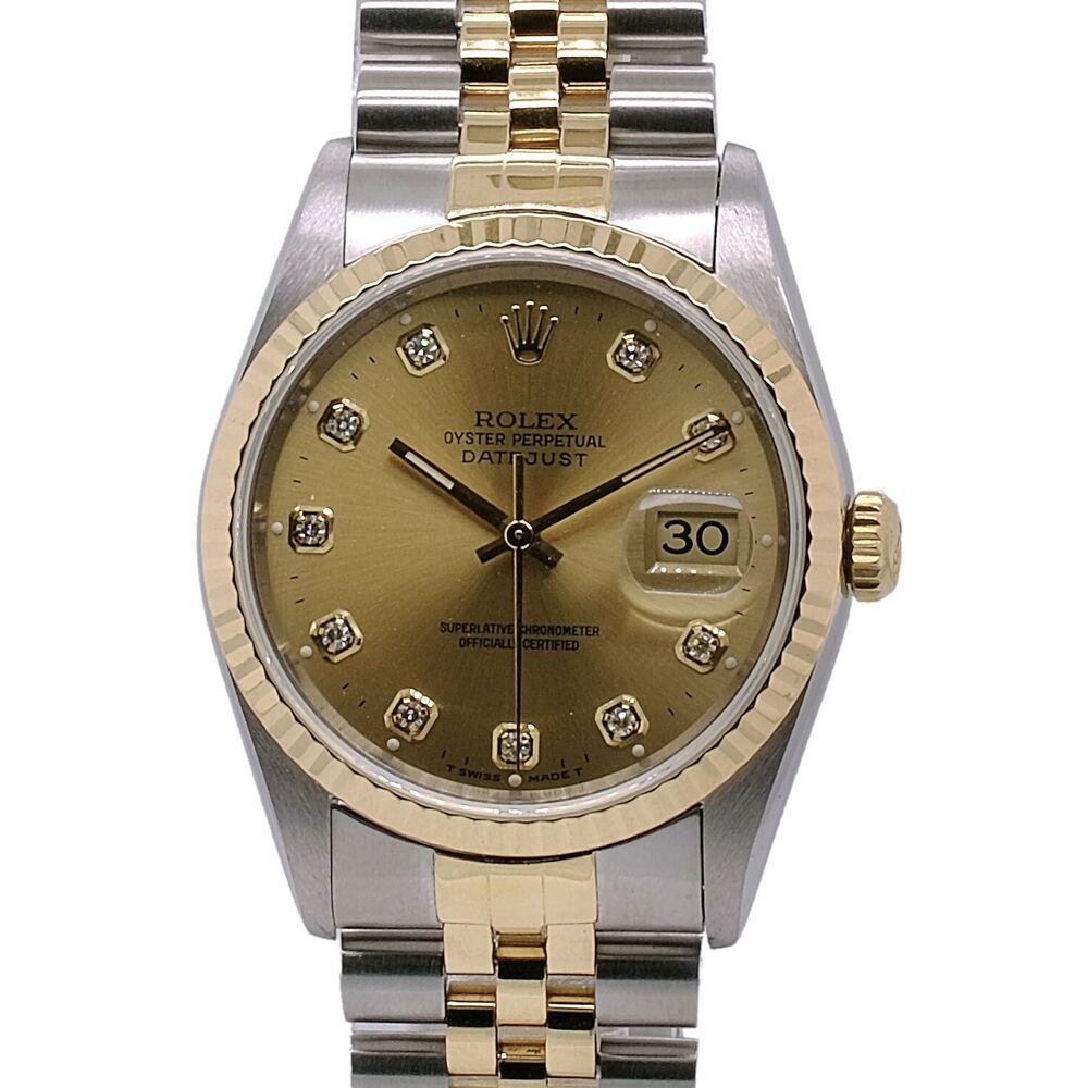 Rolex Datejust Champagne Diamond Dial Jubilee 68273 - luxuriantconcierge