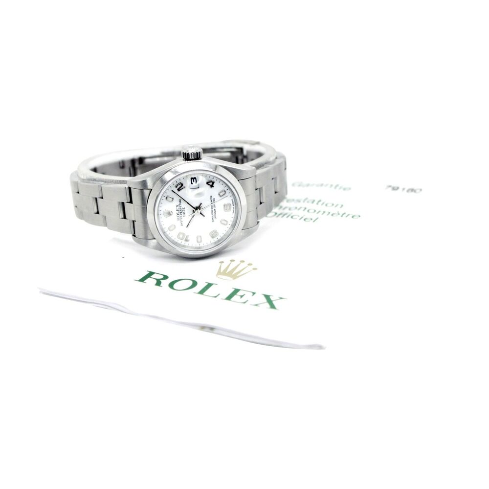 Rolex Date White Index-Arabic Oyster Band 79160 w/ Box & Paper - luxuriantconcierge