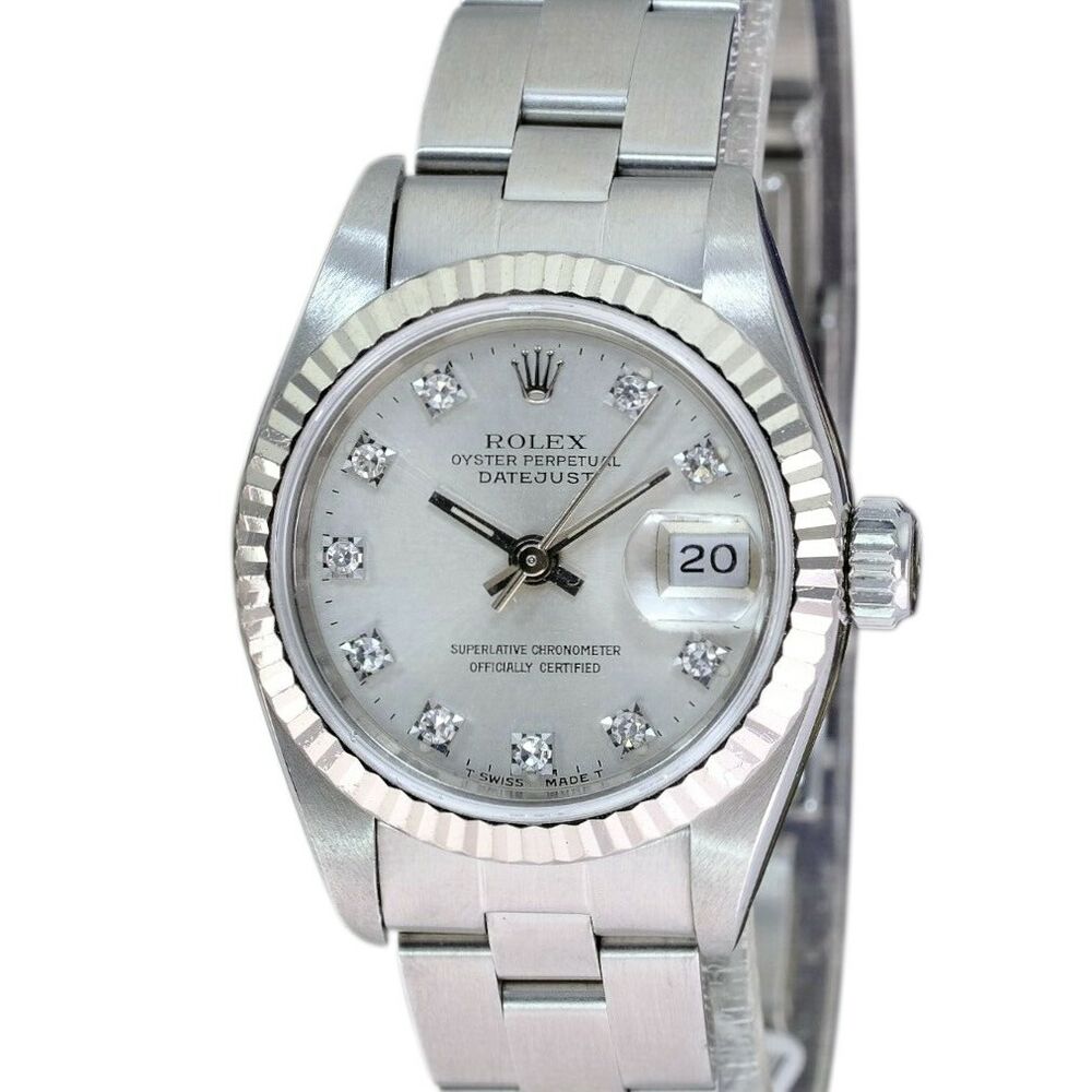 Rolex Datejust Silver Diamond Oyster 69174 Womens Watch - luxuriantconcierge