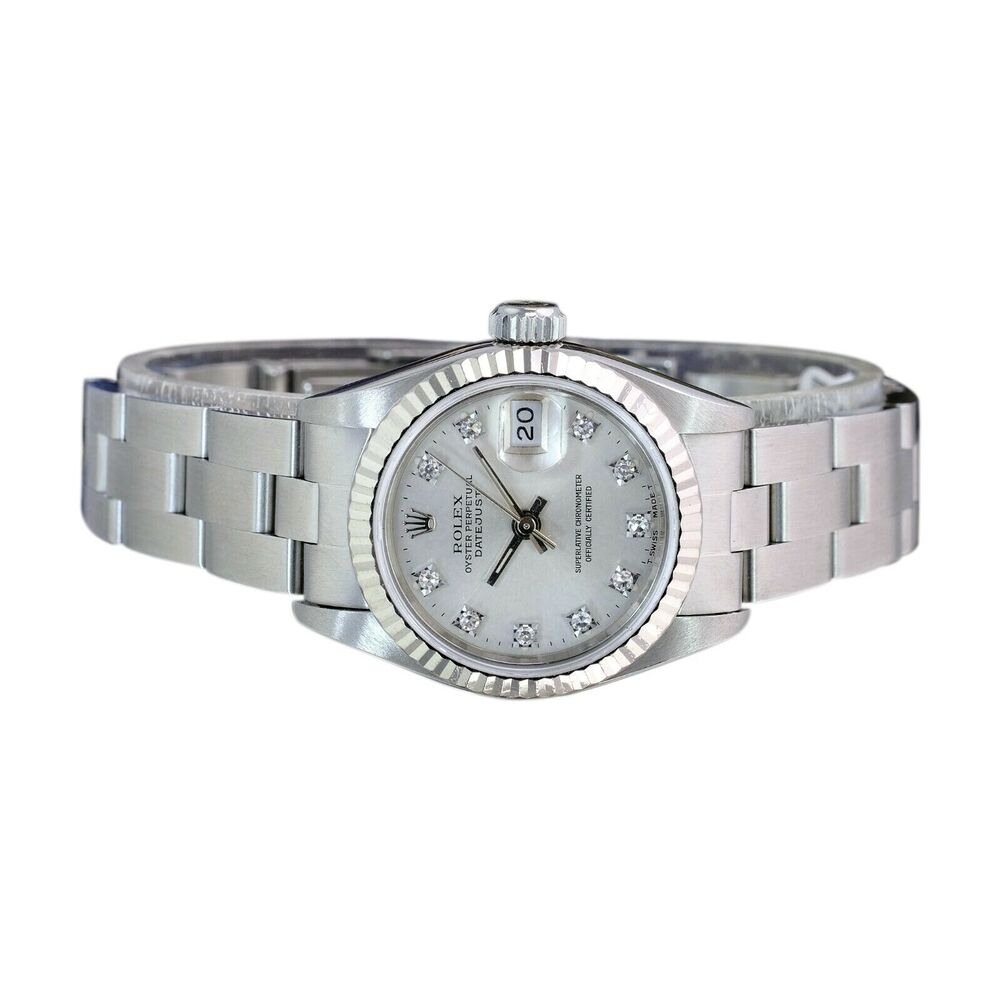 Rolex Datejust Silver Diamond Oyster 69174 Womens Watch - luxuriantconcierge