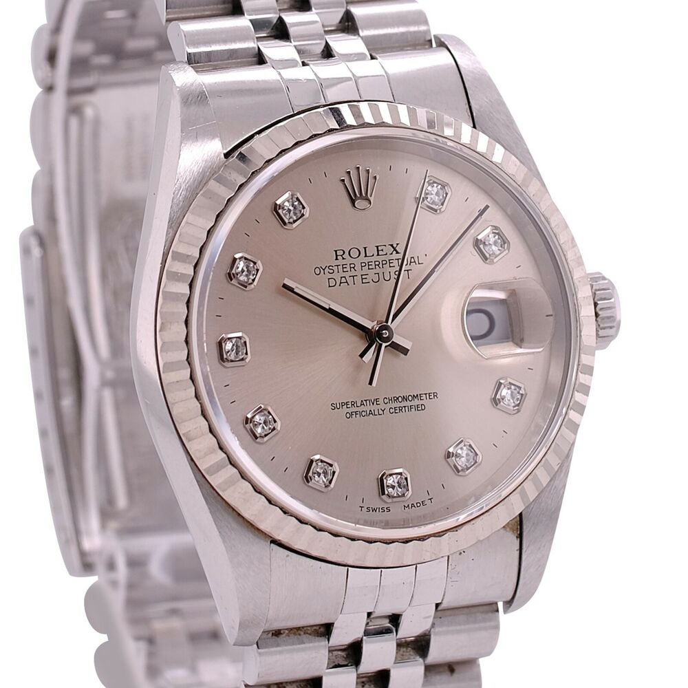 Rolex Datejust Silver Diamond Dial Jubilee Band 16234 - luxuriantconcierge