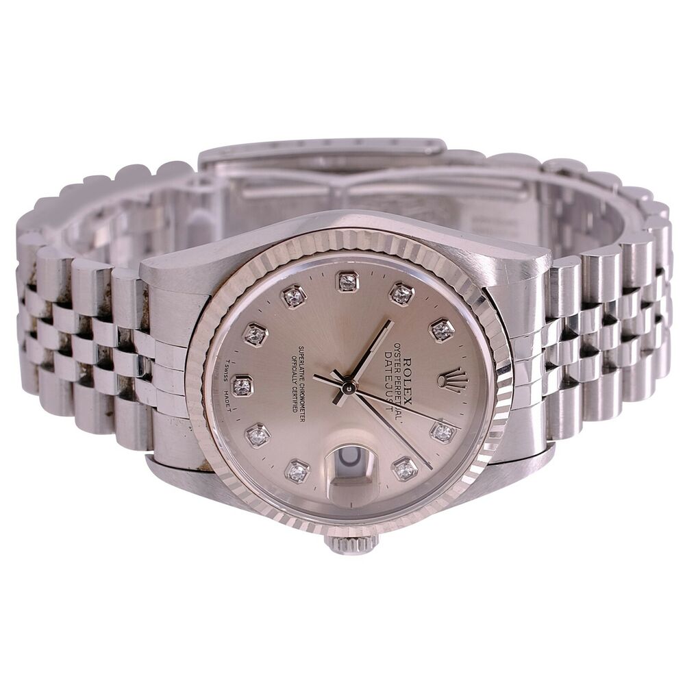 Rolex Datejust Silver Diamond Dial Jubilee Band 16234 - luxuriantconcierge