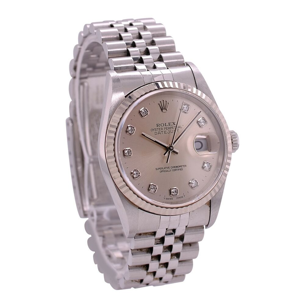 Rolex Datejust Silver Diamond Dial Jubilee Band 16234 - luxuriantconcierge