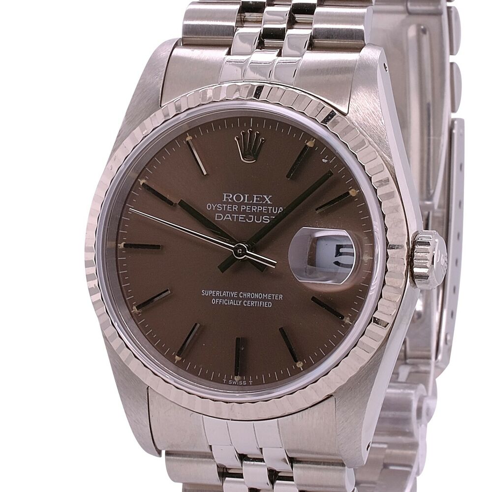 Rolex Datejust Brown Index Dial Jubilee Band 16234 - luxuriantconcierge