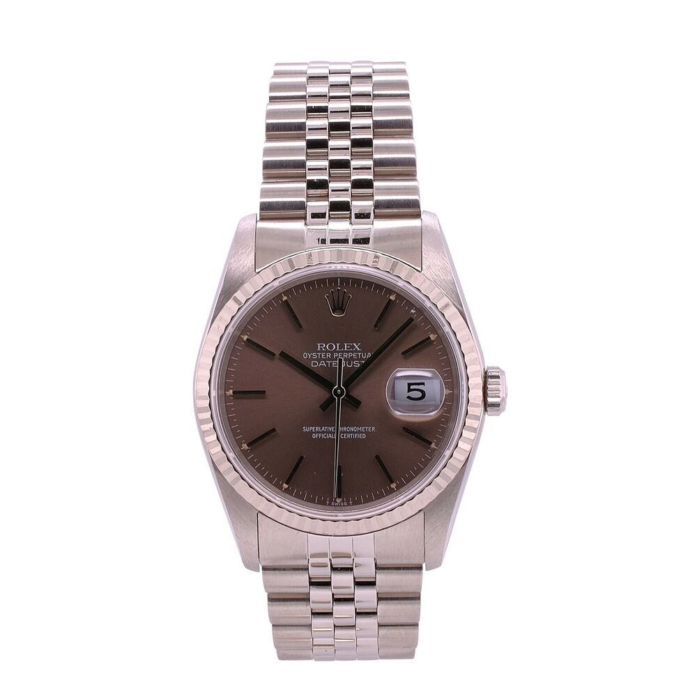 Rolex Datejust Brown Index Dial Jubilee Band 16234 - luxuriantconcierge