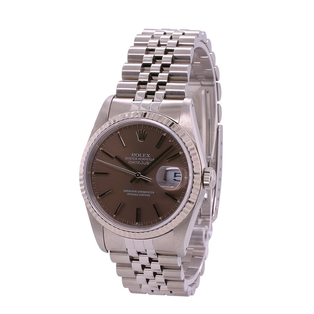 Rolex Datejust Brown Index Dial Jubilee Band 16234 - luxuriantconcierge