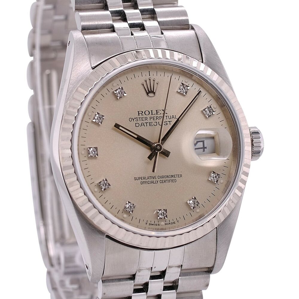 Rolex Datejust Silver Diamond Dial Jubilee Band 16234 - luxuriantconcierge