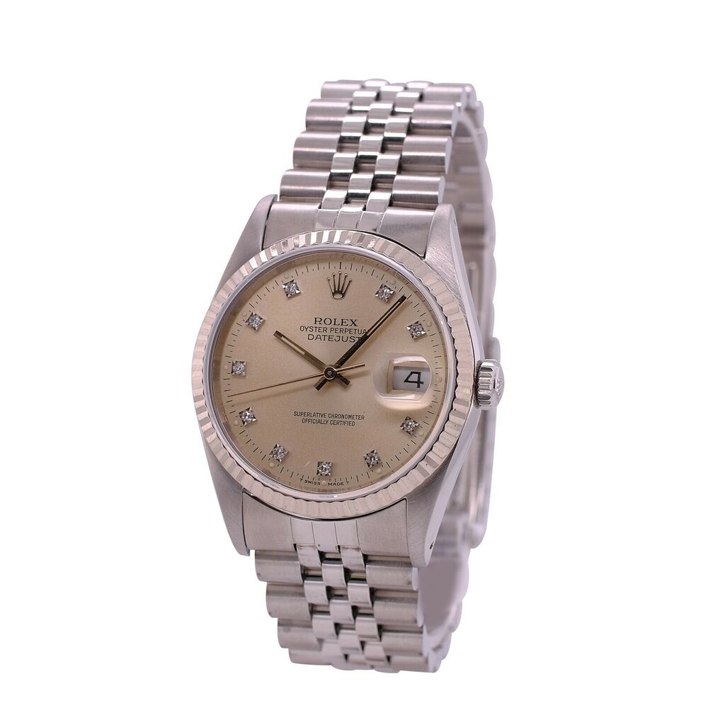 Rolex Datejust Silver Diamond Dial Jubilee Band 16234 - luxuriantconcierge