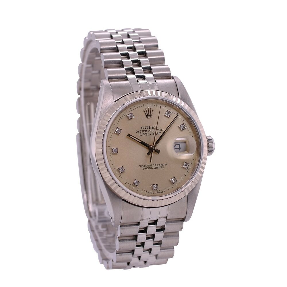 Rolex Datejust Silver Diamond Dial Jubilee Band 16234 - luxuriantconcierge