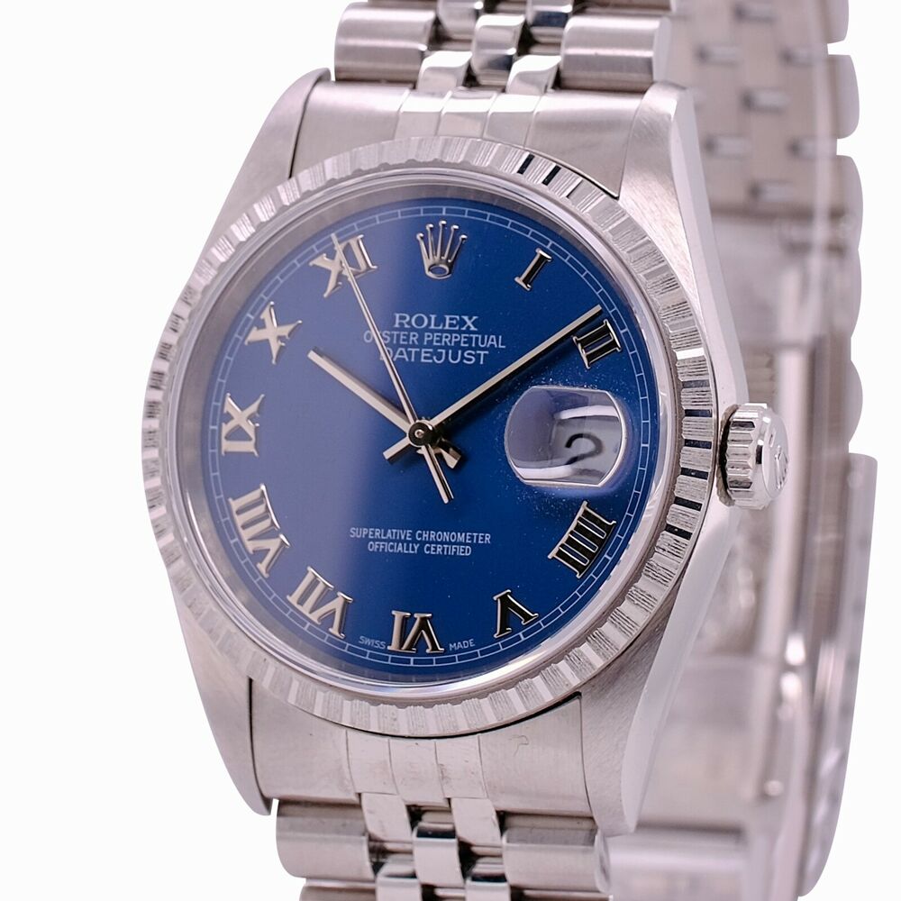 Rolex Datejust Blue Roman Dial Jubilee Band 16220 - luxuriantconcierge