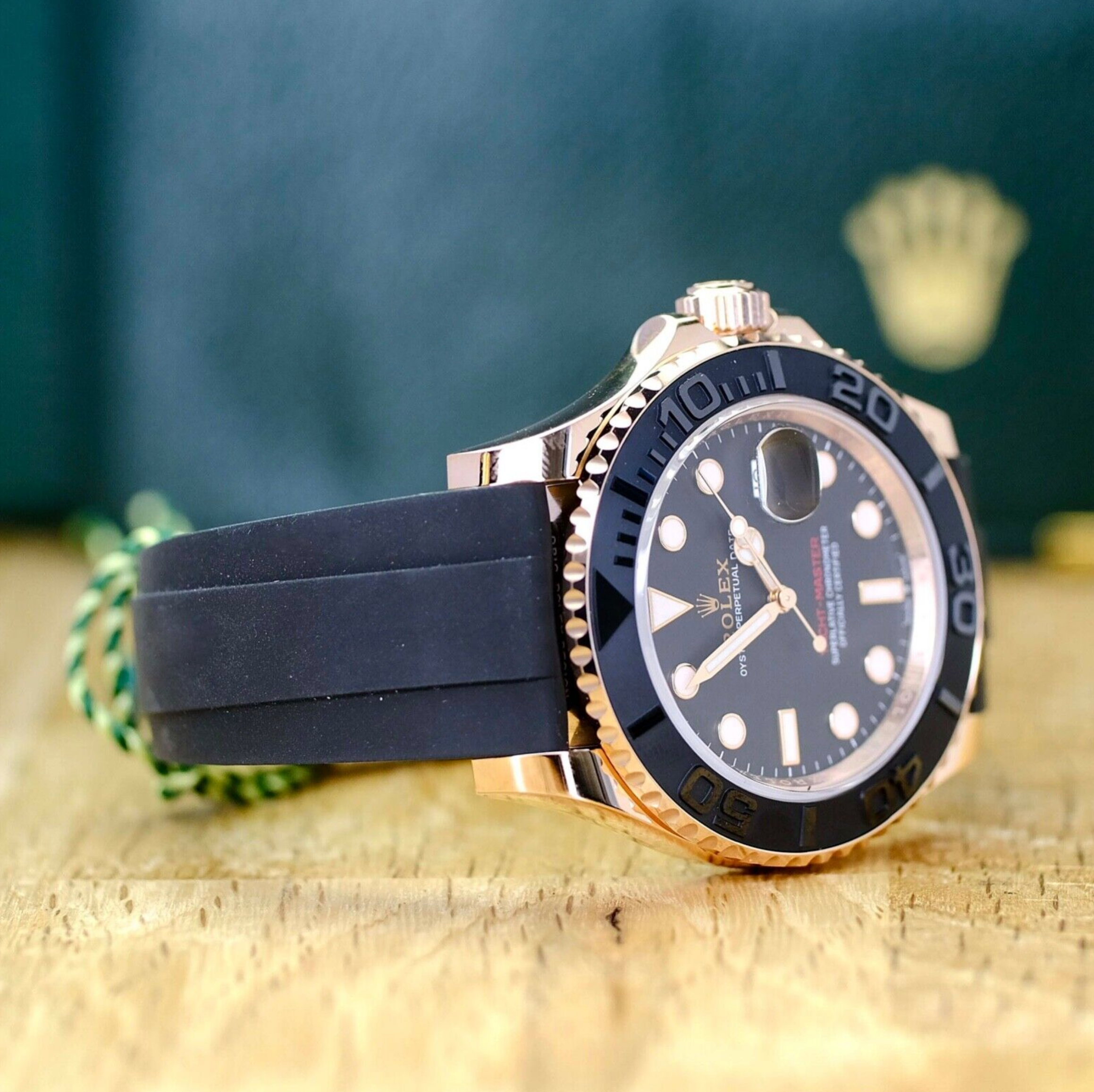 New 2023 Rolex Yacht-master 18K Rose Gold Black Dial Oysterflex 126555 Watch - luxuriantconcierge