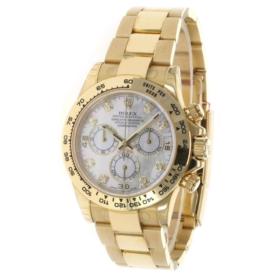 Rolex Daytona White Mother of Pearl Diamond Dial Oyster Band 116508 - luxuriantconcierge