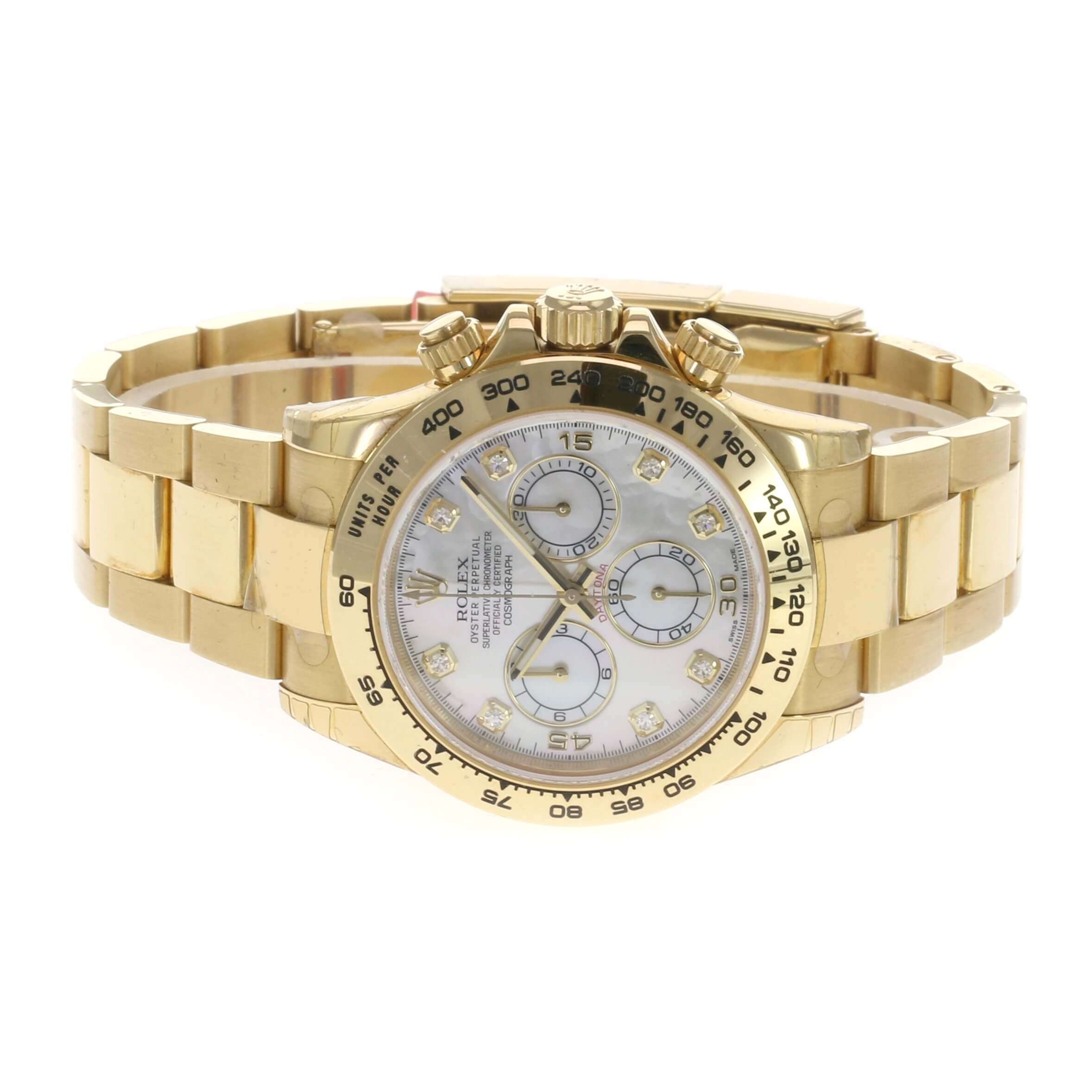 Rolex Daytona White Mother of Pearl Diamond Dial Oyster Band 116508 - luxuriantconcierge