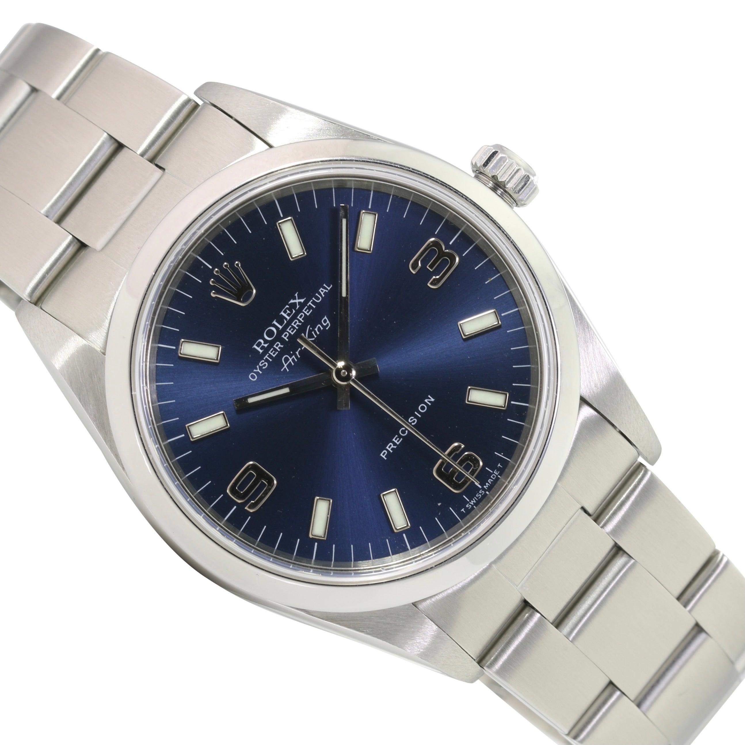 Rolex Air-King Blue Arabic-Index Oyster Band 14000 w/ Box & Paper - luxuriantconcierge