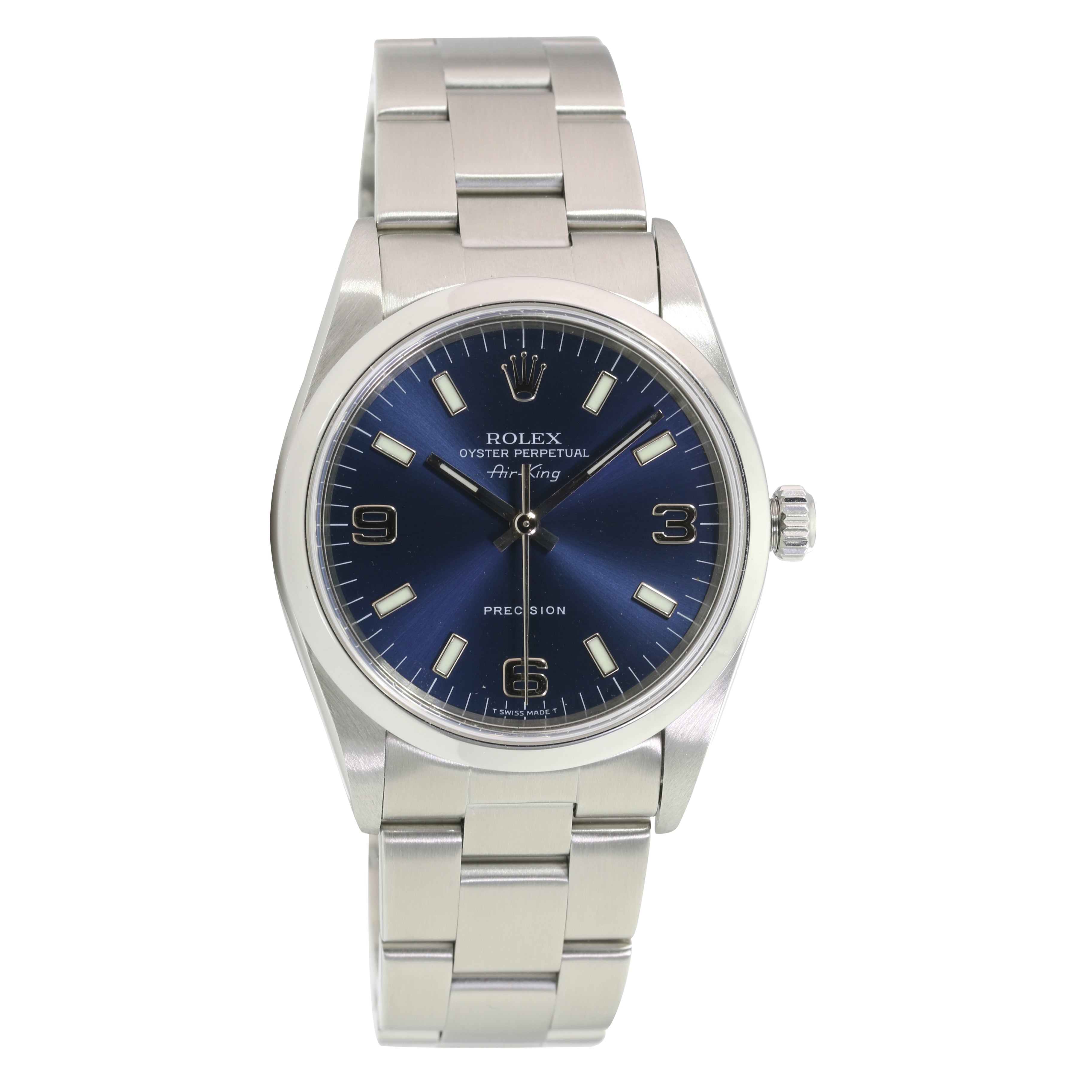 Rolex Air-King Blue Arabic-Index Oyster Band 14000 w/ Box & Paper - luxuriantconcierge