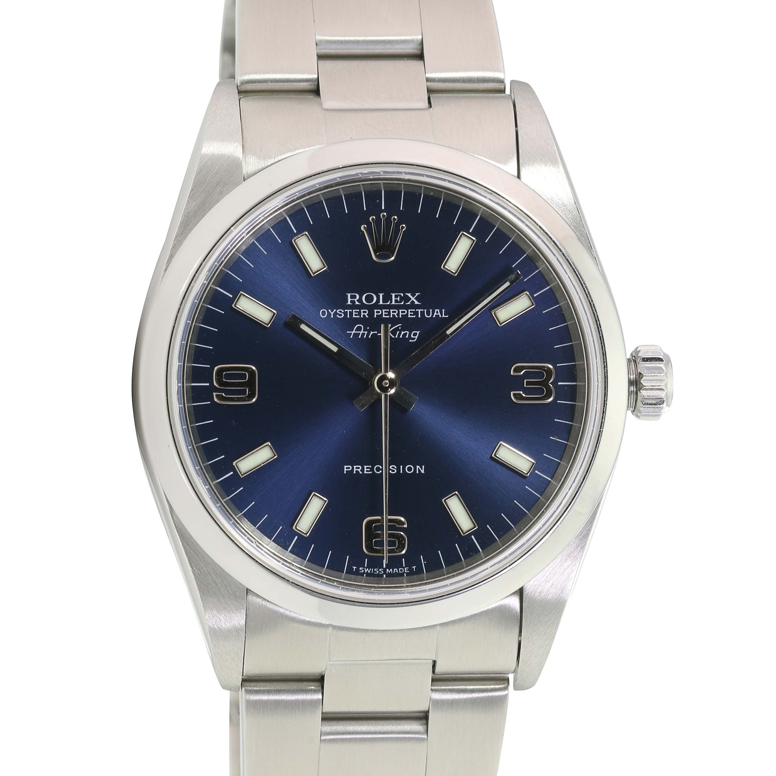 Rolex Air-King Blue Arabic-Index Oyster Band 14000 w/ Box & Paper - luxuriantconcierge