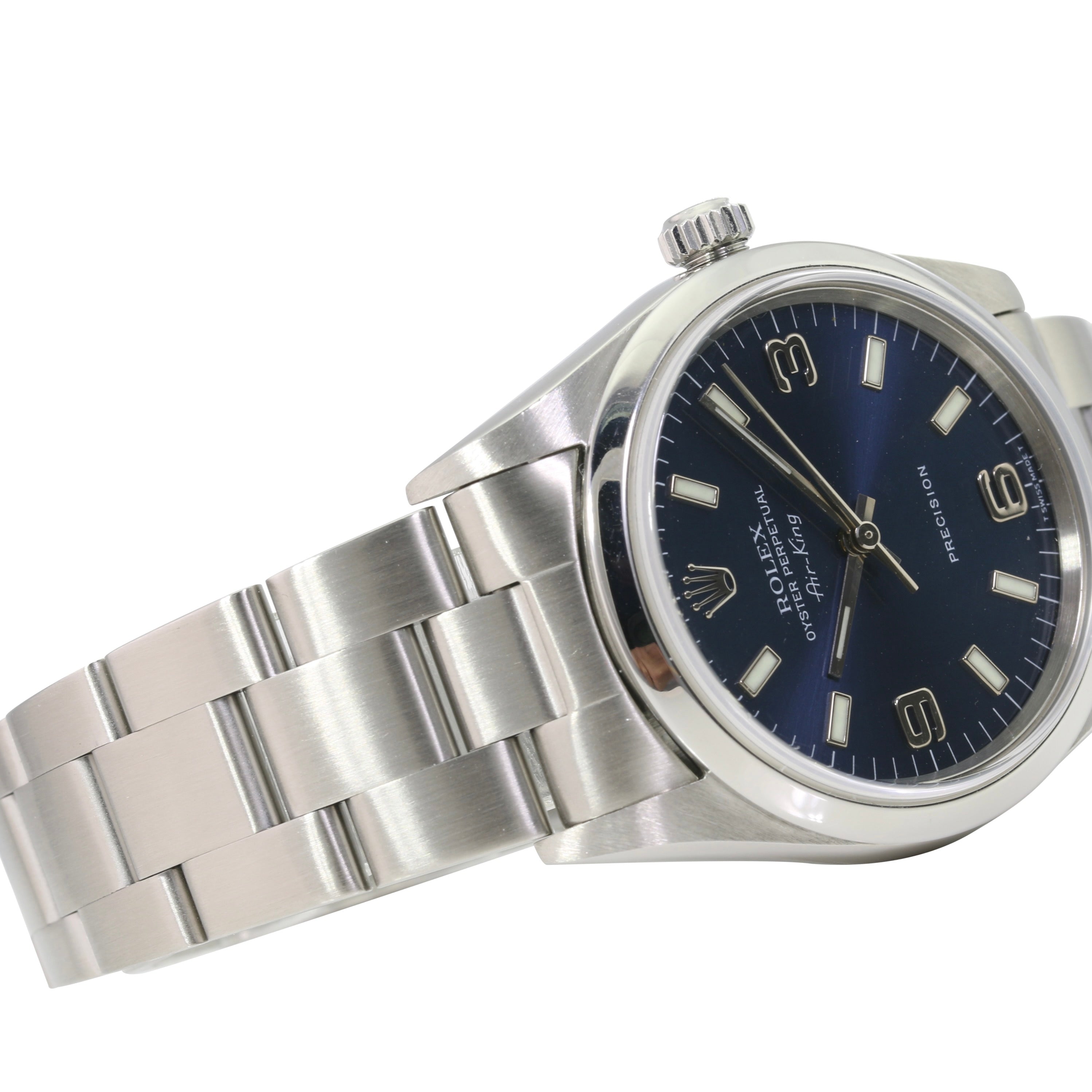 Rolex Air-King Blue Arabic-Index Oyster Band 14000 w/ Box & Paper - luxuriantconcierge