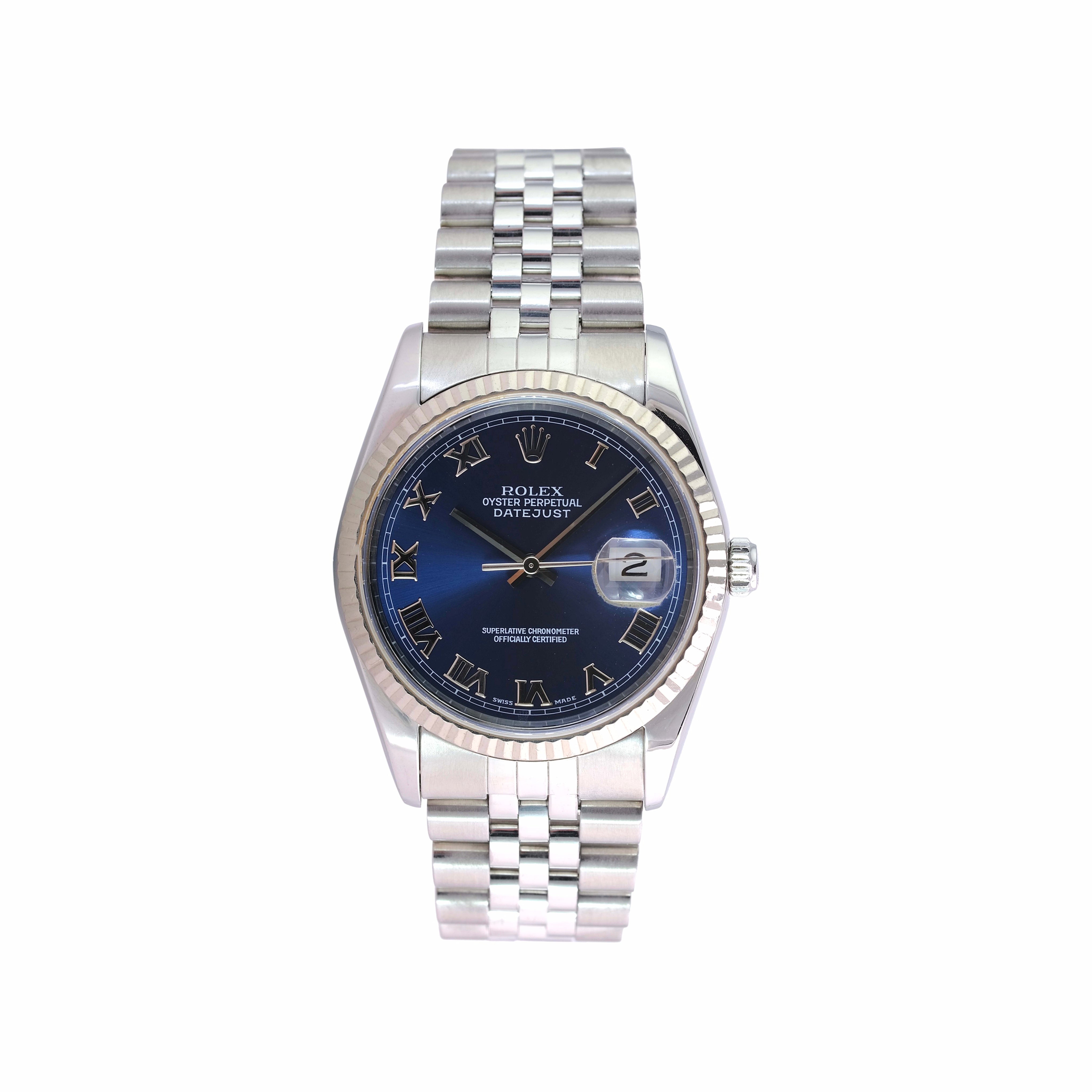 Rolex Datejust Blue Roman Dial Jubilee Band 16234 - luxuriantconcierge